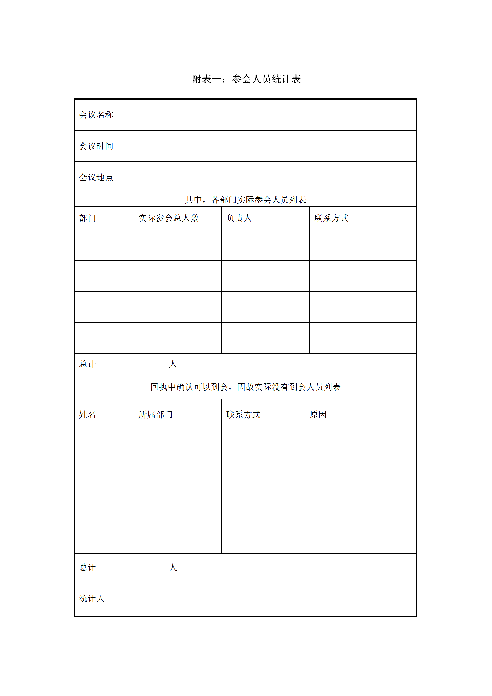 参会人员统计报表word模板