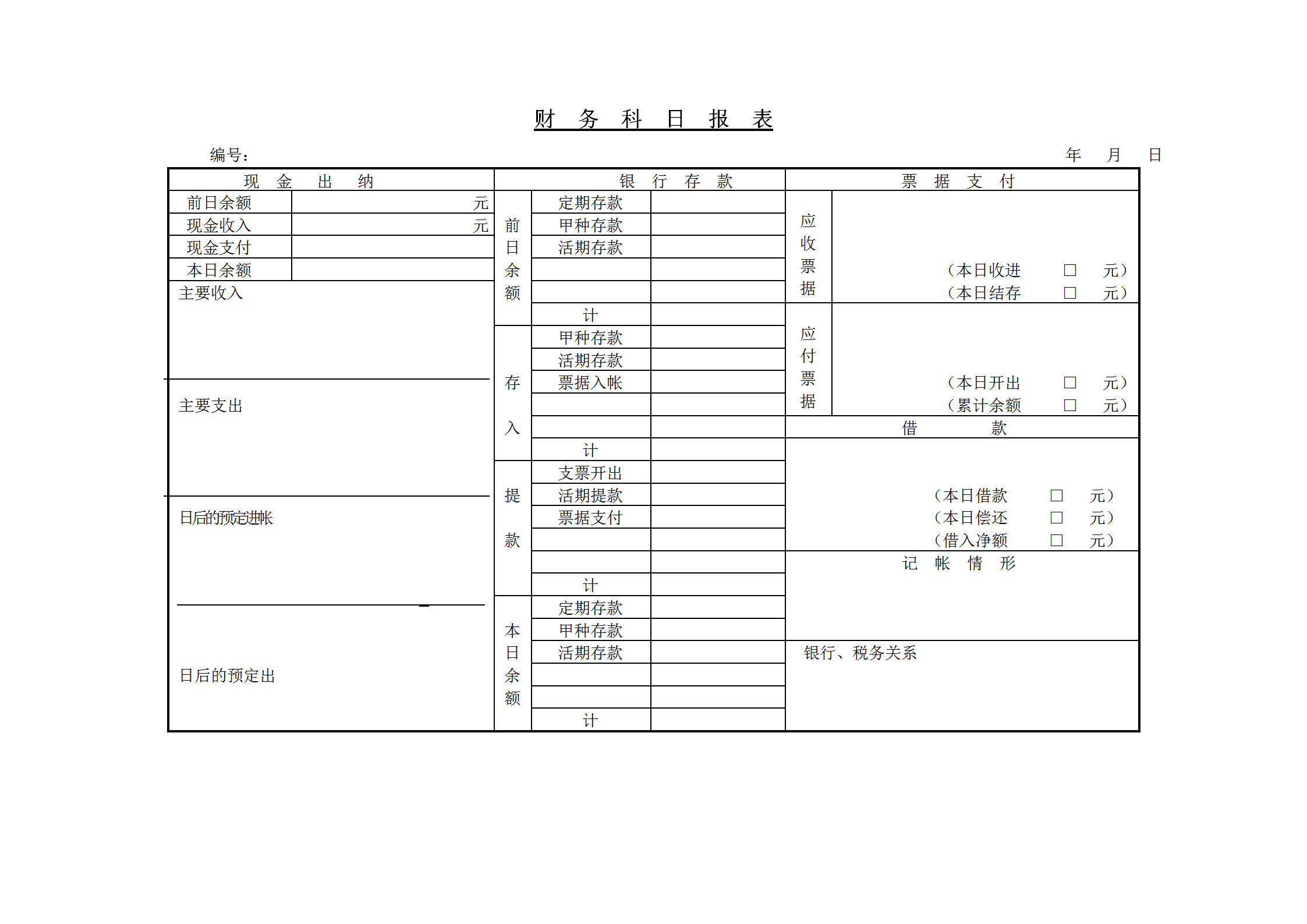 财务科日统计报表word模板