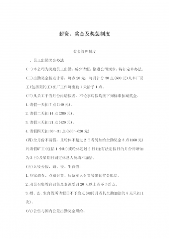 薪资奖金及奖惩管理制度word模板