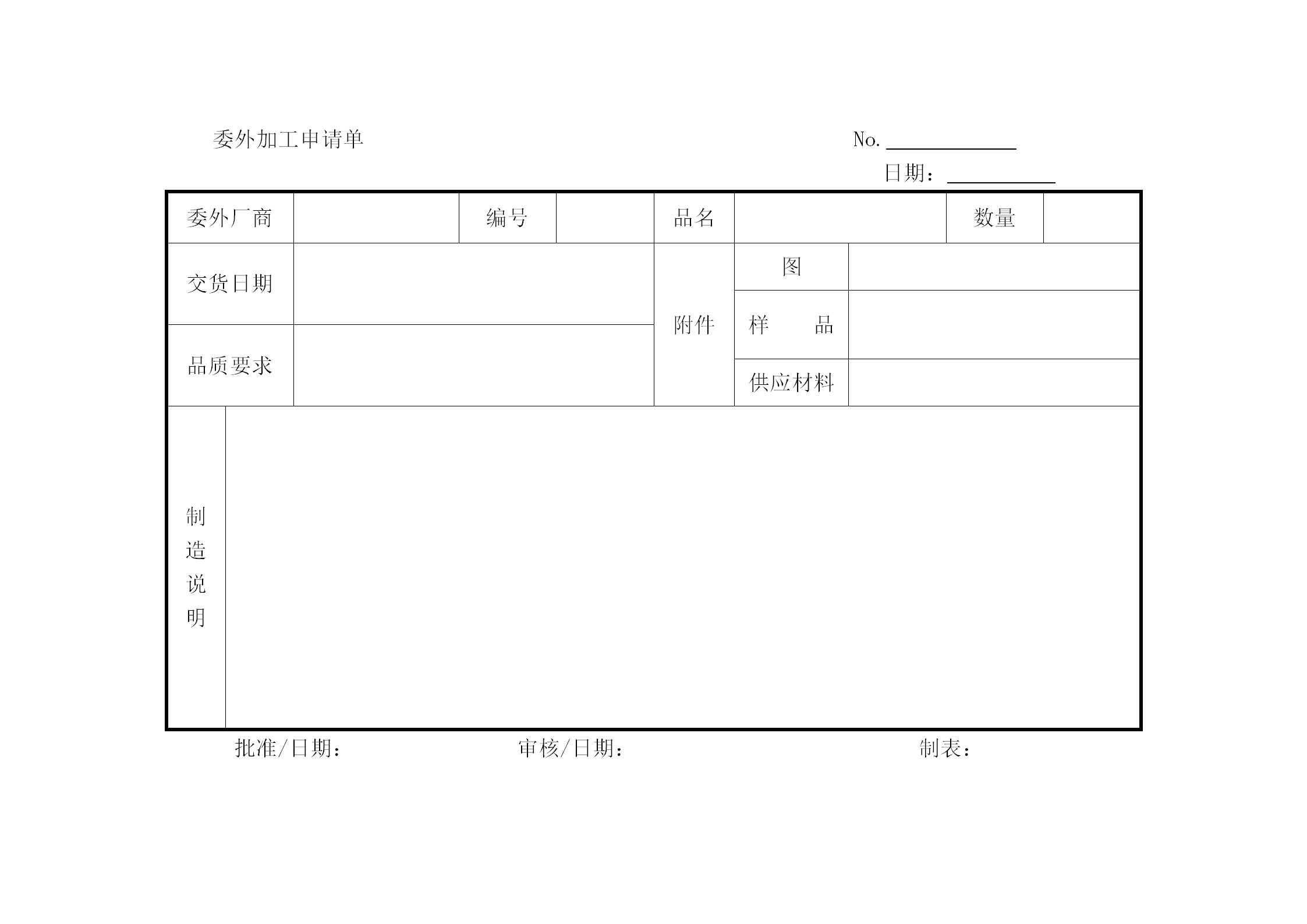 委外厂加工申请单word模板