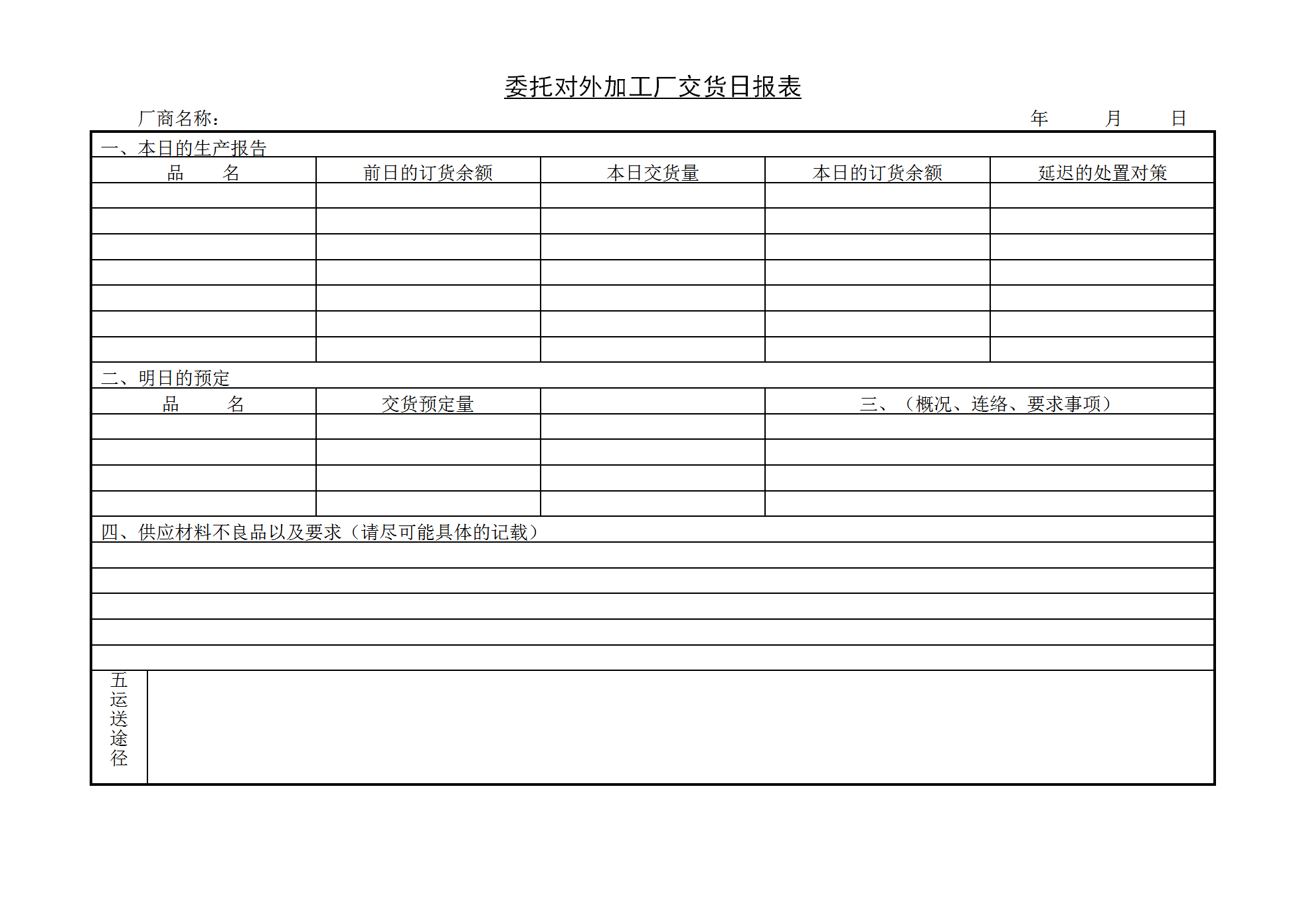 委托对外加工产品交货记录表word模板