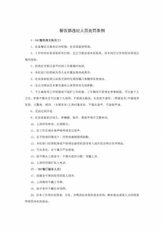 餐饮部违纪人员处罚条例word模板