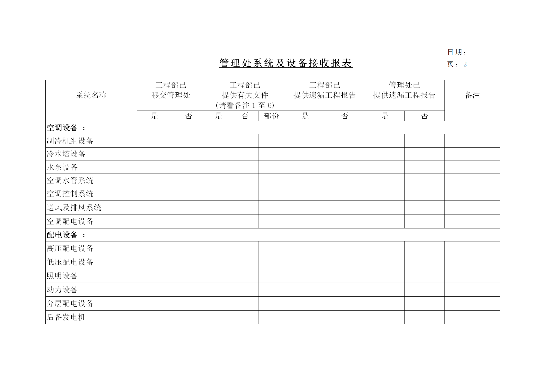 管理处系统及设备接收统计报表word模板-2