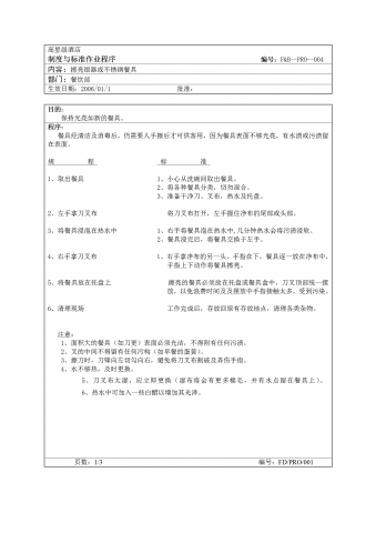 擦亮银器或不锈钢餐具标准作业程序word模板
