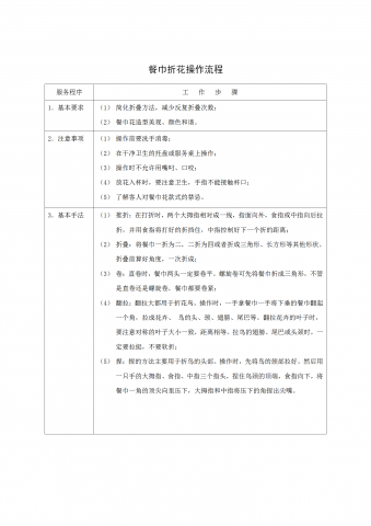 餐巾折花操作流程word模板