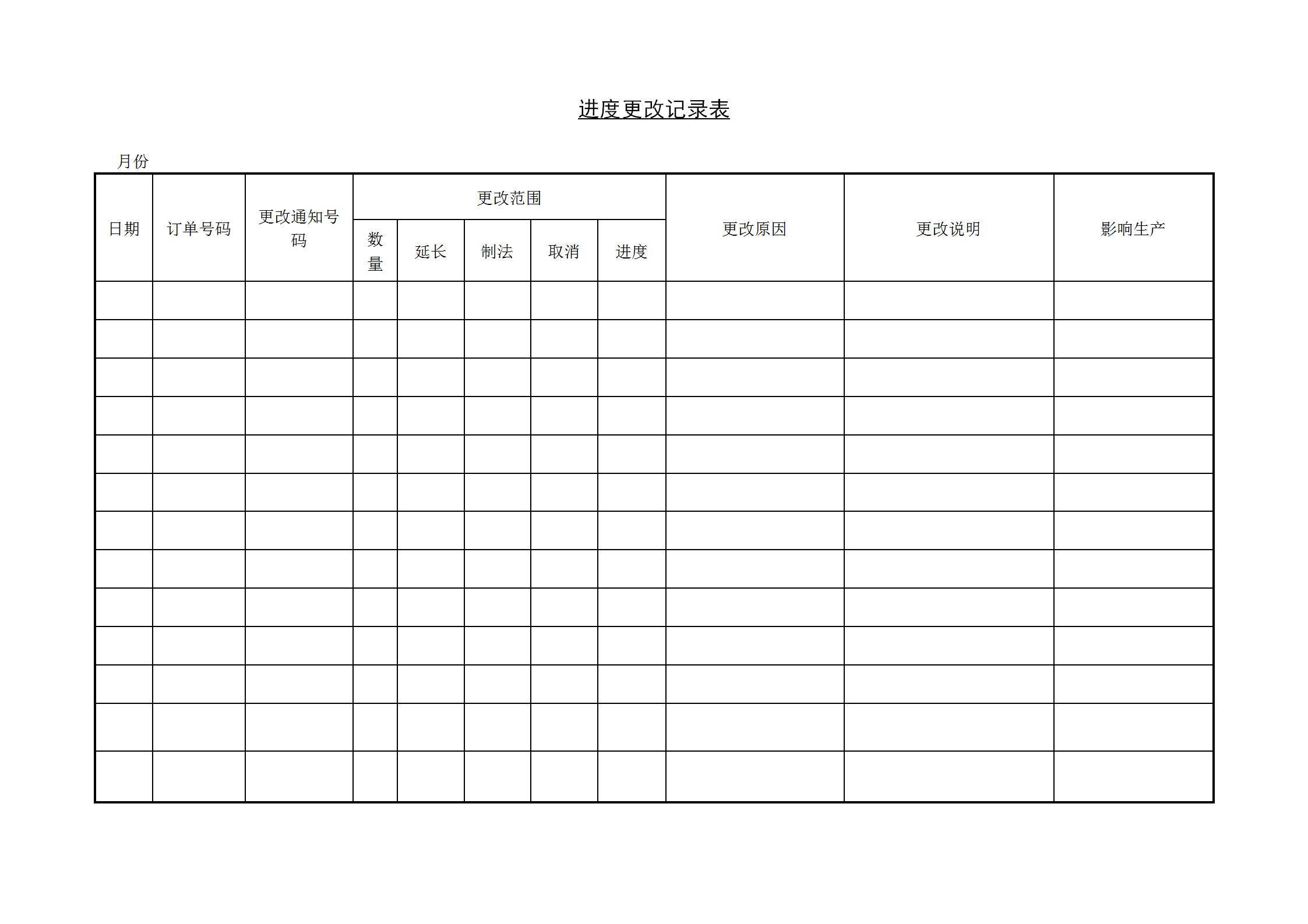 进度更改记录表word模板