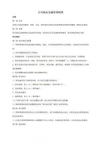 公司商品仓储管理制度汇编word模板