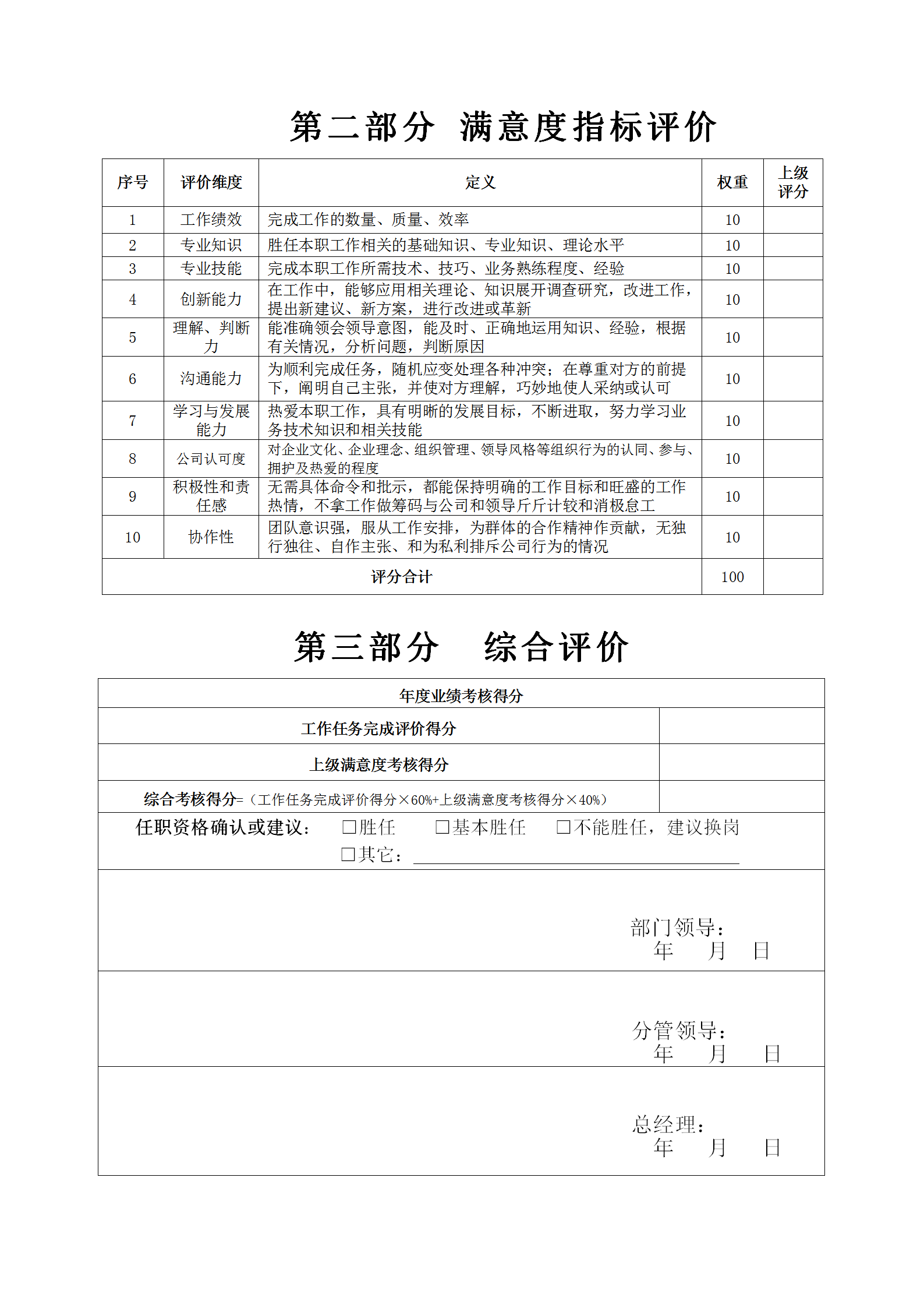 某公司绩效考核表word模板-2