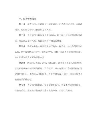 仓管部门进货管理规定word模板