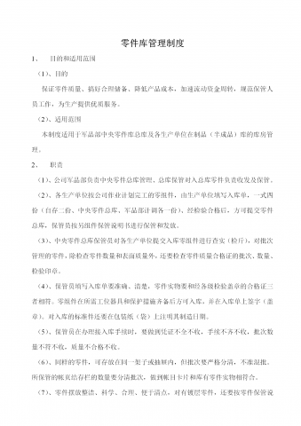军品部中央零件库管理制度word模板