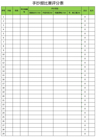 手抄报比赛评分表excel模板