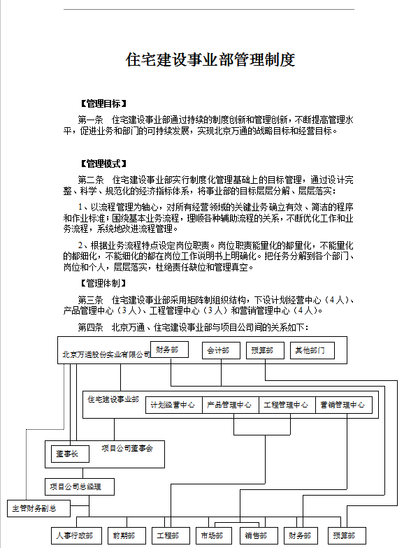 住宅建设事业部管理制度word模板