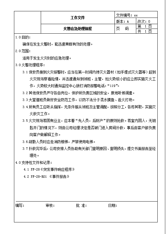 火警应急处理规程word模板