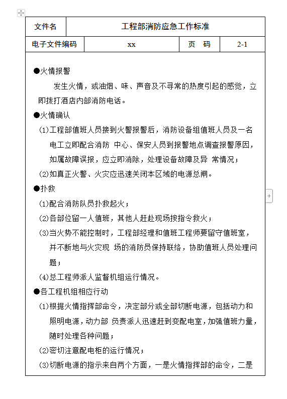 工程部消防应急工作标准word模板