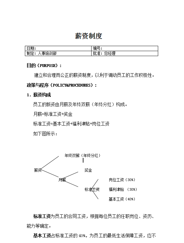 薪资制度人事培训部word模板