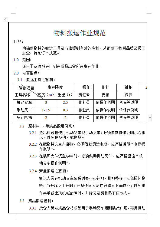 物料搬运作业规范Word模板