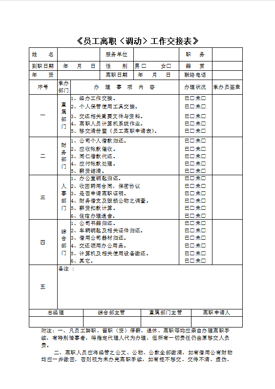 员工离职表word模板