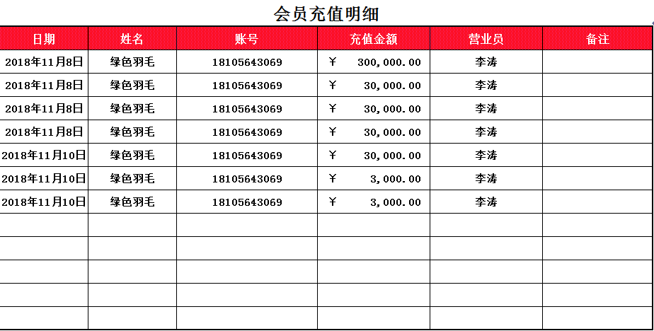 粉色会员管理系统表格excel模板