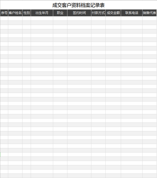 成交客户资料档案记录表excel模板