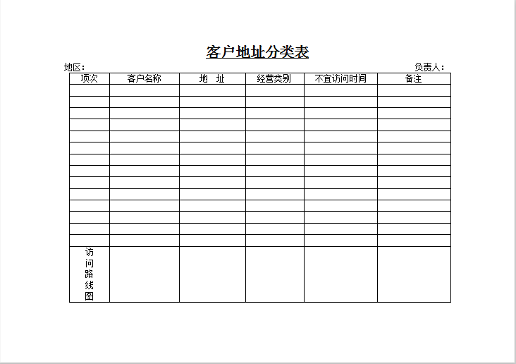 客户地址分类表Word模板