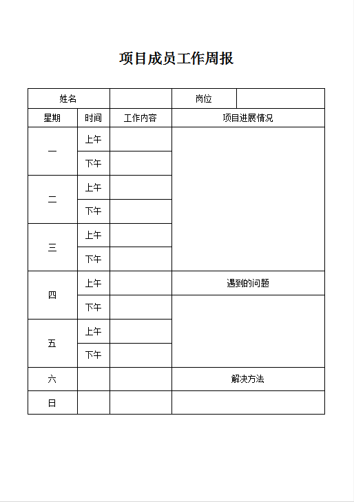 项目成员工作周报word模板