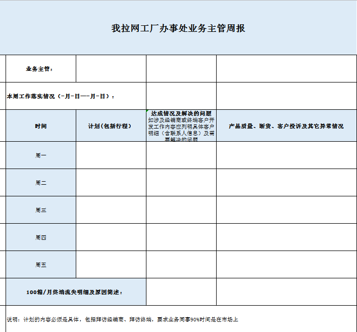 销售每周报表excel模板