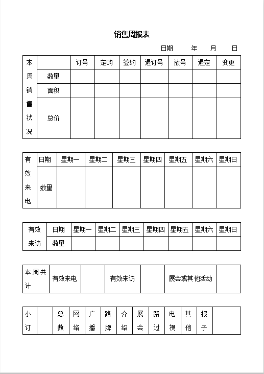 销售周报表word模板
