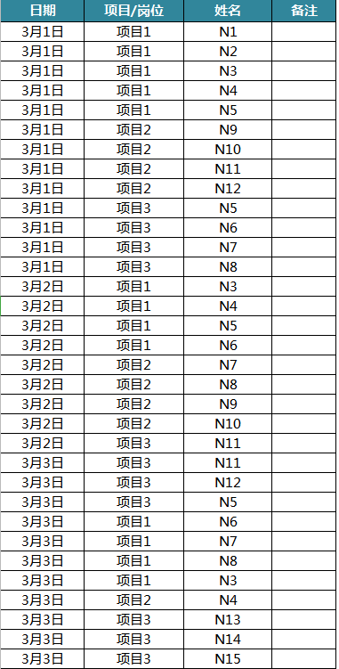 多岗位考勤表excel模板