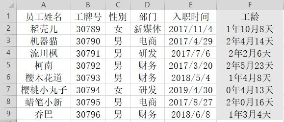 Excel如何计算工龄?一个函数命令解决