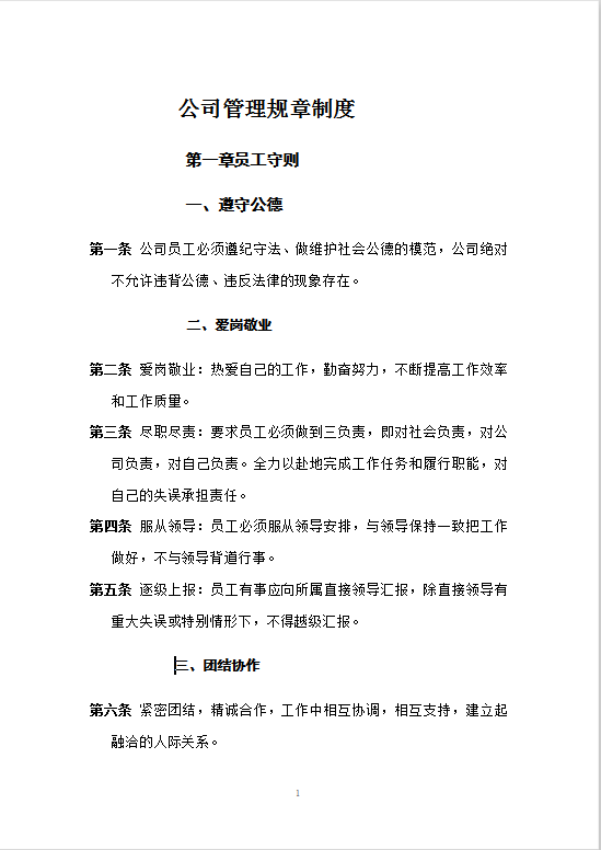 公司管理规章制度Word模板