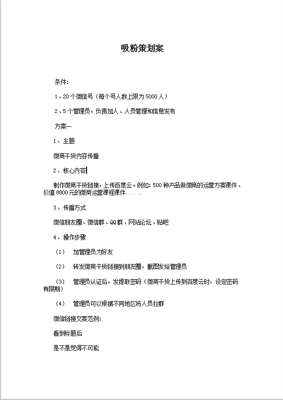 吸粉策划案Word模板