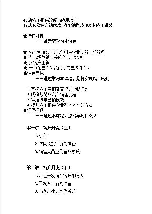 4S店汽车销售流程与应用培训Word模板