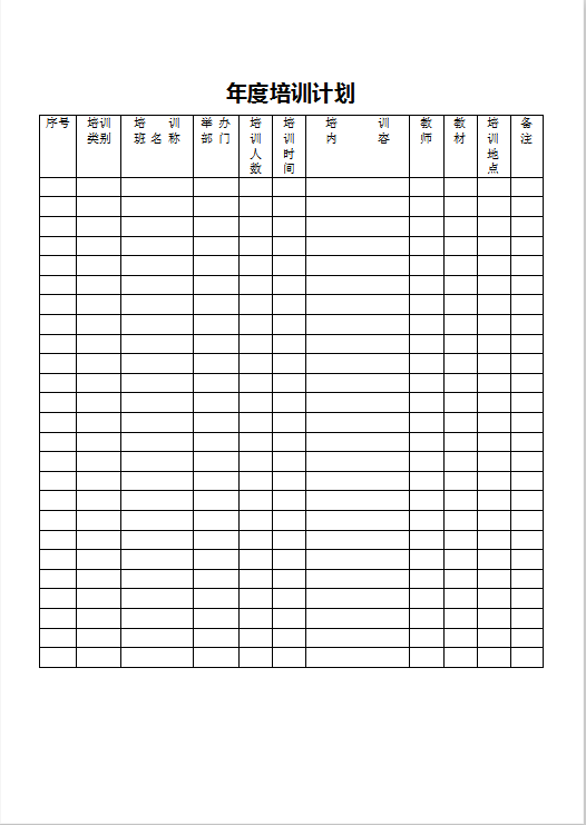 年度培训计划表Word模板