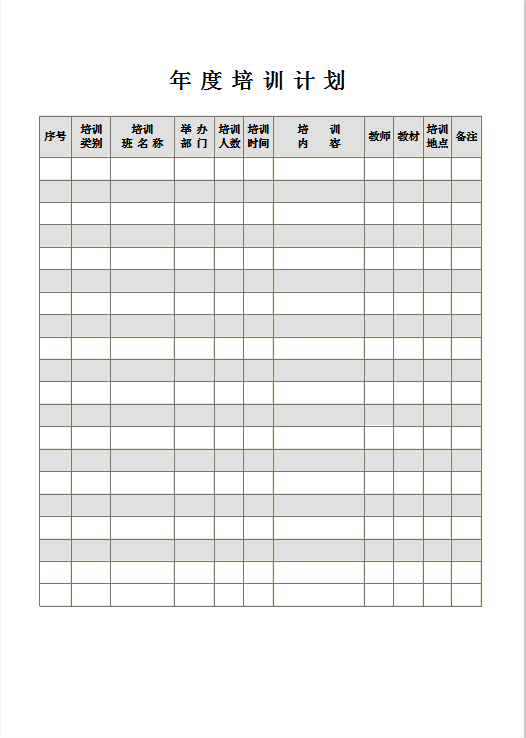 年度培训计划Word模板