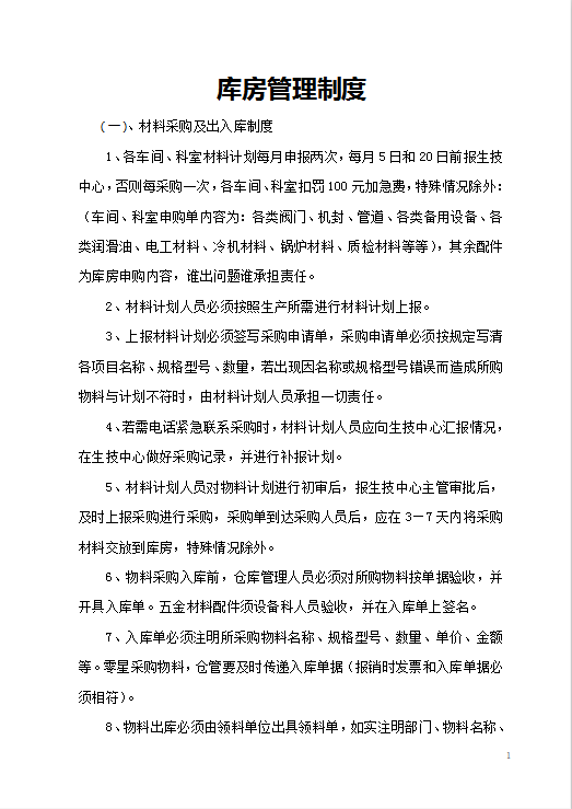 库房管理制度Word模板