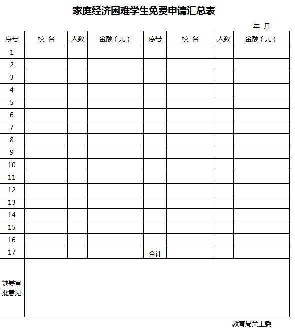 家庭经济困难学生免费申请表excel模板