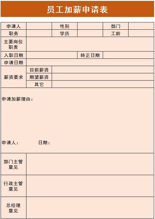 实用员工加薪申请表excel模板