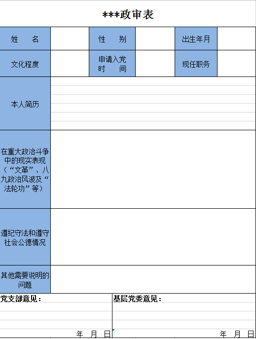 政审表excel模板