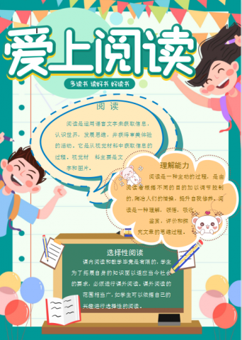 卡通绿色读书小报Word模板
