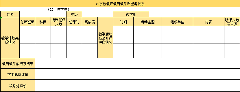 教师情况考核表excel模板