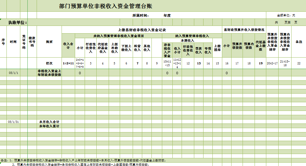 非税收入资金管理台账