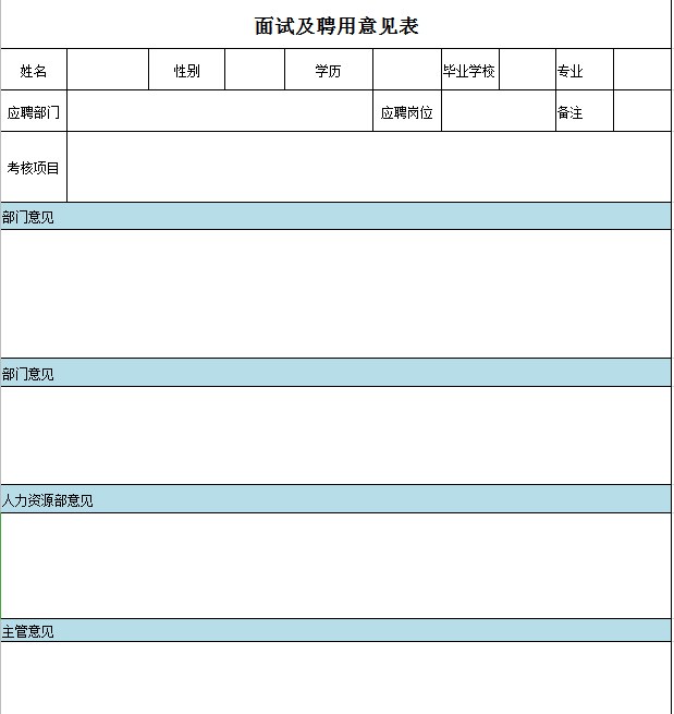 面试及聘用意见表excel模板