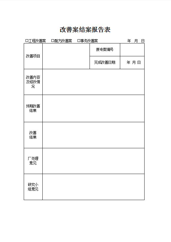 改善案结案报告表Word模板