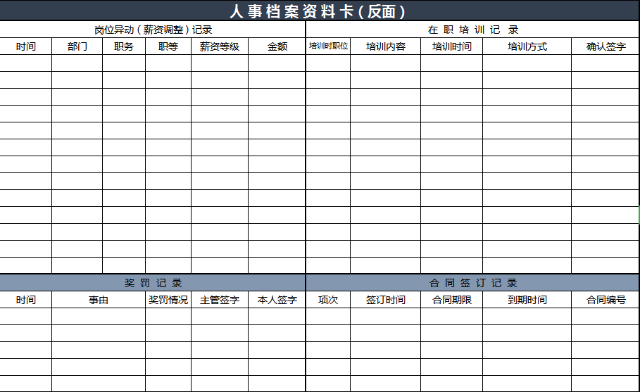 人事档案资料卡模板excel模板