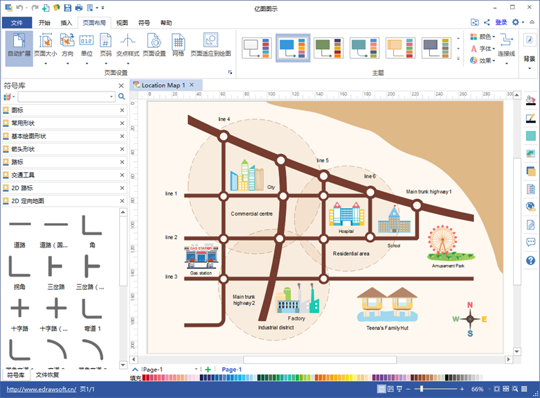 方位图绘制软件,轻松制作交通路线图、方向图