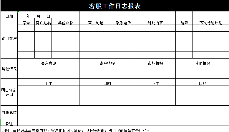 客服工作日志报表excel模板