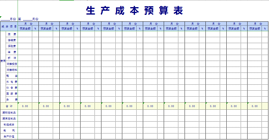 生产成本预算表excel模板