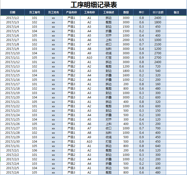 计件工资管理系统excel模板