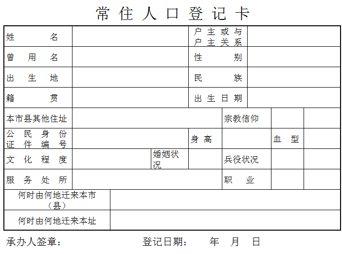 常住人口登记表excel模板