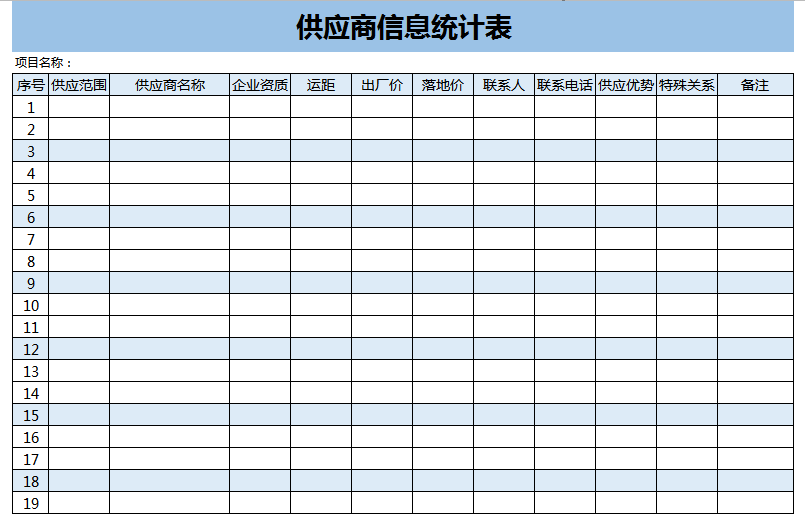 供应商信息统计表excel模板